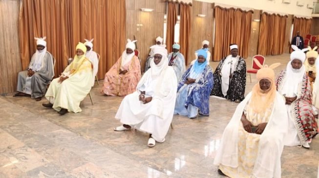 PHOTOS: Gombe traditional rulers keep 'social distance' at meeting ...