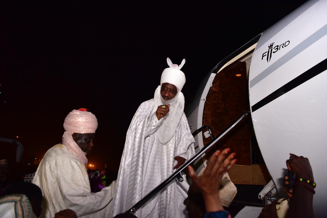 PHOTOS: Deposed Emir of Kano, Muhammadu Sanusi II departing Abuja for Lagos