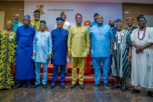 Current news about Governor Seyi Makinde receiving NASS members in Oyo