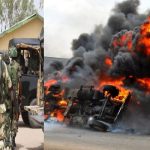 Soldiers set ablaze trucks conveying illegally refined Crude oil in Abia