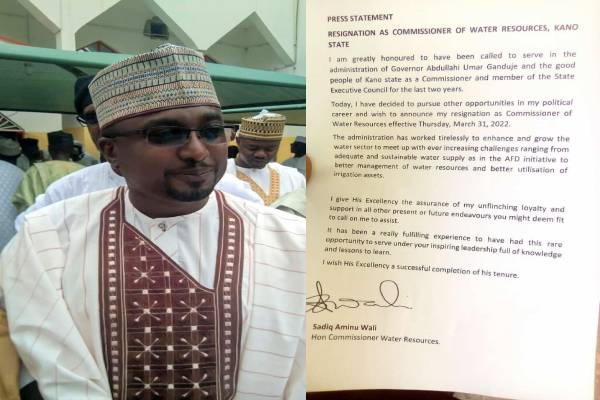 Kano Commissioner for Water Resources, Sadiq Aminu Wali resigns