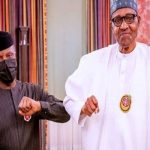 President Muhammadu Buhari felicitates Vice President Yemi Osinbajo