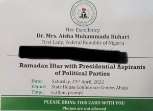 Ramadan:Aisha Buhari to host Presidential aspirants to Iftar dinner