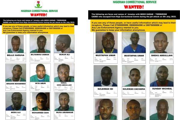 Kuje Prison Attack: FG declares fleeing Boko Haram suspects wanted, releases photos