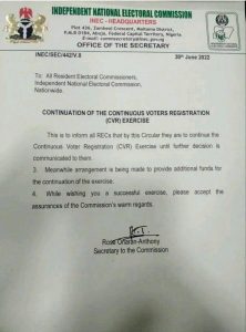 INEC announces extension of Continuous Voters Registration 