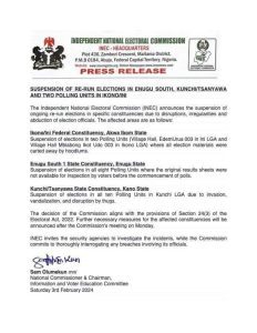 
Enugu re-run: INEC suspends elections in some constituencies over irregularities, abduction of officials'
