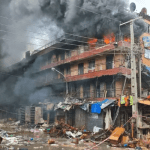 Over 14 buildings destroyed as fire razed popular Lagos market, 6 structures collapsed